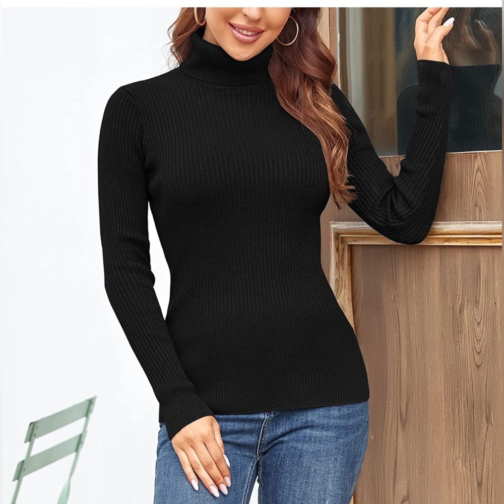 Rocorose Women's Ribbed Turtleneck Sweater Long Sleeve Knitted Solid Pullover